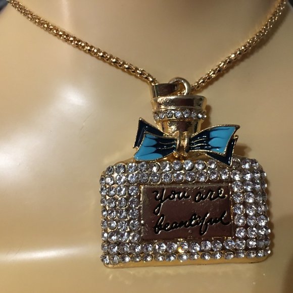 You Are Beautiful Cologne Bottle Costume Jewelry Necklace New Drawer 6 - Picture 4 of 6